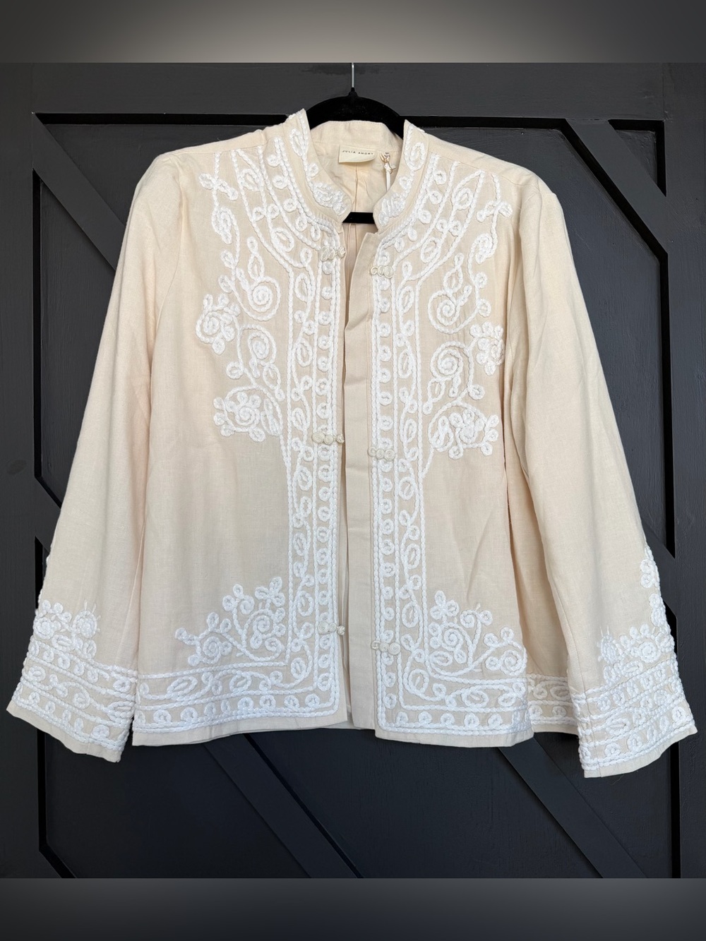 NWT Julia Amory Embroidered Linen Mandarin Jacket, Size Medium - Picture 3 of 10